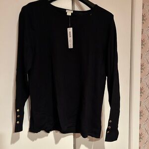 Chicos Black Sweater Gold Snaps on Sleeves